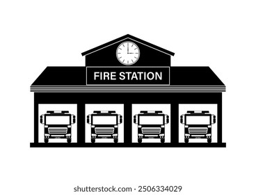 Fire Station Sign Symbol. Fire Department Building. Vector Illustration Isolated on White Background.  