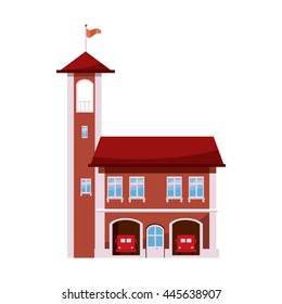 Fire station with tower icon in cartoon style on a white background