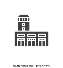 Fire station vector icon. filled flat sign for mobile concept and web design. Fire department building glyph icon. Symbol, logo illustration. Vector graphics