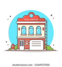 Fire Station Vector Icon Illustration. Building And Landmark Icon Concept White Isolated. Flat Cartoon Style Suitable for Web Landing Page, Banner, Sticker, Background