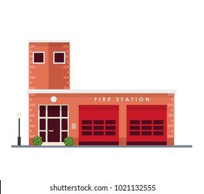 Fire station -  vector illustration in flat style, isolated on white background. Urban architecture