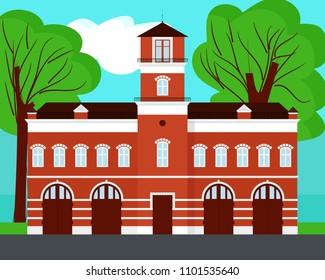 Fire station vector ion landscape illustration
