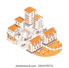 Fire station within the city - vector isometric illustration