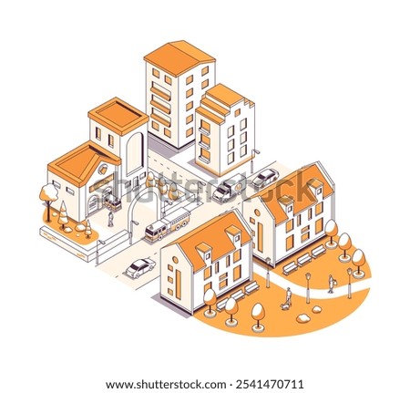 Fire station within the city - vector isometric illustration