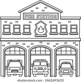 Fire StationIsolated Coloring Page for Kids