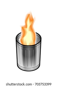 Fire In Steel Trash/rubbish Can/bin. Dumpster Fire Concept. 