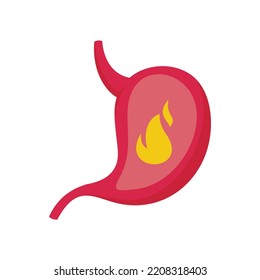 Icono de estómago de fuego. Ilustración plana del icono vectorial del estómago de fuego aislado en fondo blanco