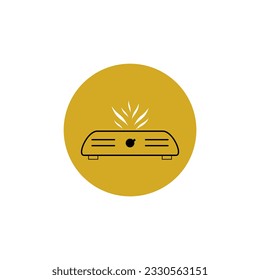 icono de la estufa de fuego con fondo de círculo. icono de cocina simple.