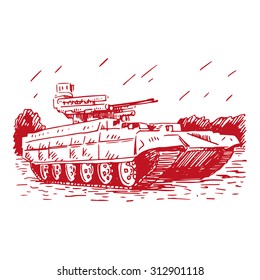 Fire support combat vehicle tanks. Russian BMPT. Vector freehand pencil sketch.