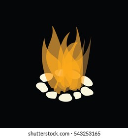 a Fire surrounded by stones illustration isolated in a black background