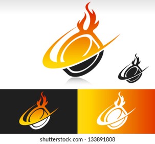 Fire Swoosh Hockey Puck Logo Icon