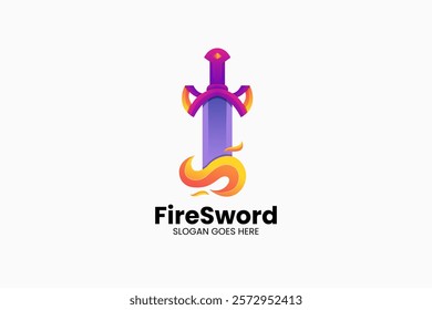 Fire Sword Gradient Colorful Logo. Vector Illustration