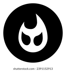 A fire symbol in the center. Isolated white symbol in black circle. Vector illustration on white background