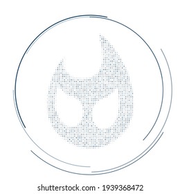 The fire symbol filled with dark blue dots. Pointillism style. Vector illustration on white background