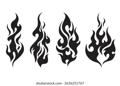 fire symbol flame texture silhouette tattoo illustration vector graphic element