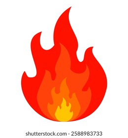 Fire symbol in flat style,flaming flat design fire emoji vector. isolated fire illustration.