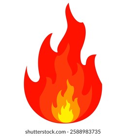 Fire symbol in flat style,flaming flat design fire emoji vector. isolated fire illustration.
