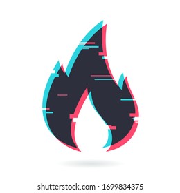 Fire symbol, Hot news icon in glitch style. Social media concept. Design element. Isolated vector illustration on a white background. EPS 10