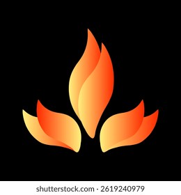 Fire symbol isolated on a black background. Vector illustration, colored icon. Tongues of flame with color gradient.