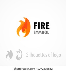 Fire symbol, logo emblem isolated on white. Style vector illustration of flame.