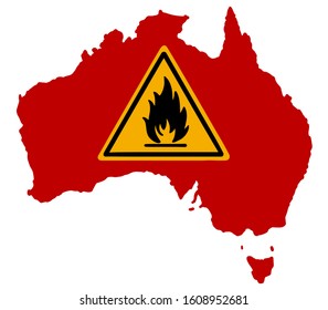 Fire Symbol On Australia Map Sign Vector Illustration. Australia Bush Fire. Disaster Wild Fire Warning Sign.