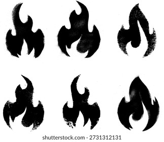 Feuer Symbol Schablone Grunge Spray Paint Stroke Vektorgrafik-Set