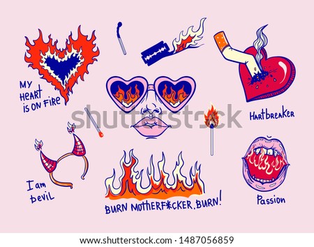 fire symbols, doodle tattoo set