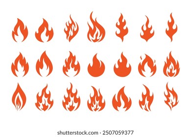 Símbolos de fuego aislados icono plano sobre fondo blanco. Elemento de silueta Blaze. Ilustración vectorial