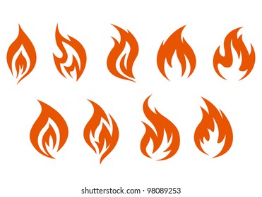 Fire symbols isolated on white background. Vector illustration