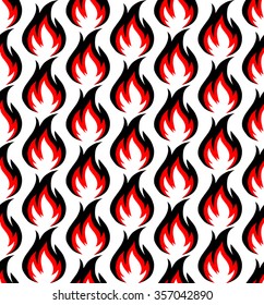 Fire Symbols Seamless Pattern Isolated On White Background. Vector Illustration. Flame Pattern. Flame Wallpaper In Black And Red.