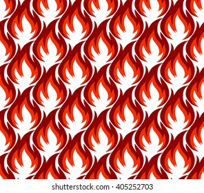 Fire Symbols Seamless Pattern. Vector Illustration. Spurts Of Flame. Red, Orange Fire Symbol.  Vector Fire Seamless Background For Web Pages, Wallpaper, Packaging. 