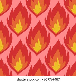 Fire symbols seamless pattern vector illustration spurts of flame red orange background.
