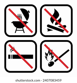 Fire symbols, set of four icons, no signs, vector	
