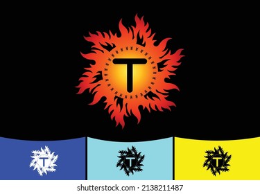 Logo de la letra de Fire T y plantilla de diseño de iconos
