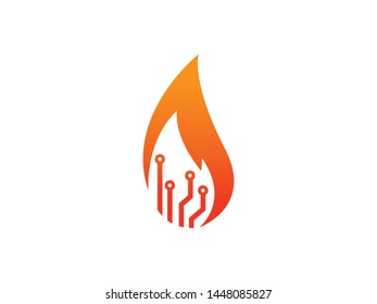 Fire Tech Logo Template Design Vector, Emblem, Design Concept, Creative Symbol, Icon