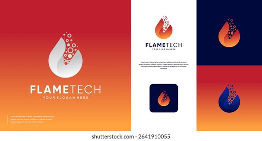 fire tech with molecular flakes, modern abstract technology, innovation energy, vector graphic design.