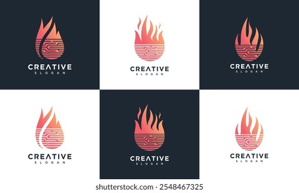coleção de design de logotipo da tecnologia fire. Conjunto de vetores do logotipo Fire Technology	
