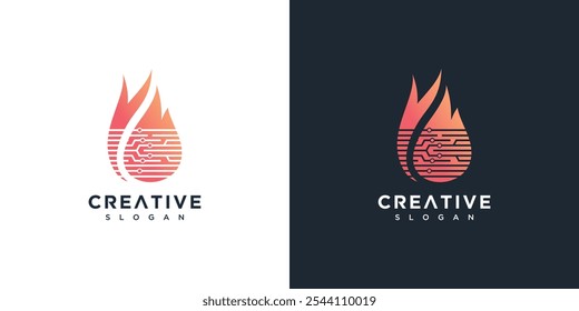 Brandtechnologie Logo Design Illustration. Fire Technology Logo-Vorlagenvektor	