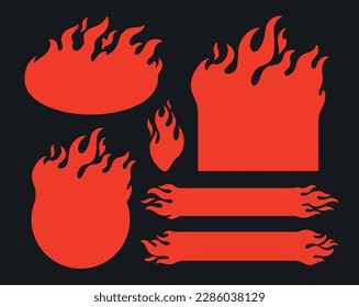 Fire templates for red emblems in form of advertising sign with flame for promotion hot sales vector illustration
