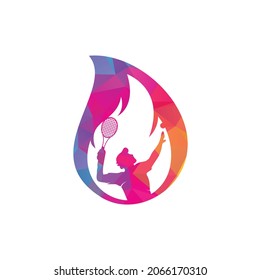 Plantilla de diseño de iconos con forma de icono para jugadores de tenis y de fuego. Diseño del logo del vector deportivo de tenis.