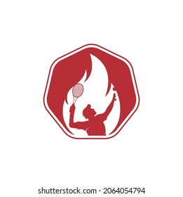 Fire and tennis player logo icon design template. Tennis sports vector logo design.