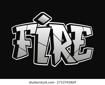 Fire text lettering showcasing a modern urban street art style with a bold 3D effect and dynamic fragmented shapes, creating a captivating visual statement on a dark background