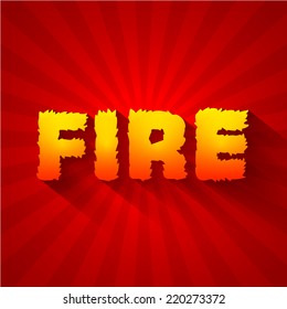 Fire text on a red background concept. Vector design illustration 