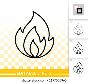 Fire thin line icon outline sign of bonfire. Flame linear pictogram with different stroke width. Blaze torch simple vector symbol on transparent background. Gas flash icon editable stroke without fill