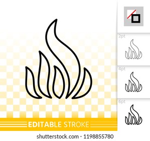 Fire thin line icon outline sign of bonfire. Flame linear pictogram with different stroke width. Blaze torch simple vector symbol on transparent background. Gas flash icon editable stroke without fill