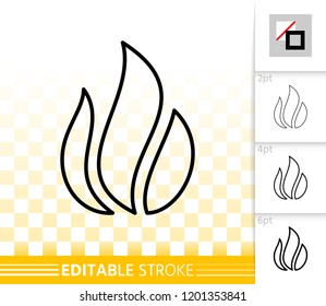 Fire thin line icon. Outline web sign of bonfire. Flame linear pictogram with different stroke width. Simple candle blaze vector symbol, transparent background. Flare editable stroke icon without fill