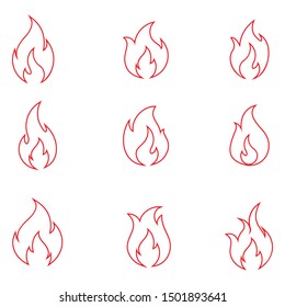 Fire Thin Line Icons Set. Simple Fire Vector Black Contour Symbol Isolated On White