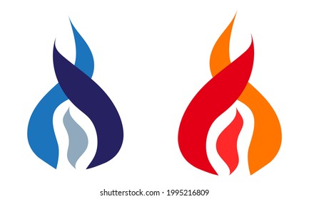 Fire, three flames, gas burning. Flat vector illustration