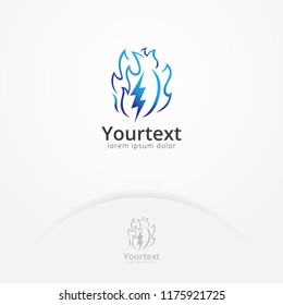Fire thunder logo. Vector lightning with a burning flame, a symbol of energy and spirit. Power and energy logo template