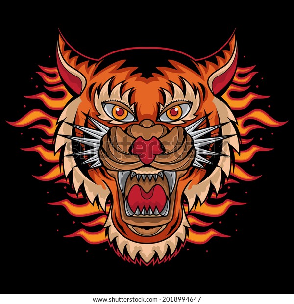 Fire Tiger Head Tattoo Vector Eps Stock Vector (Royalty Free ...